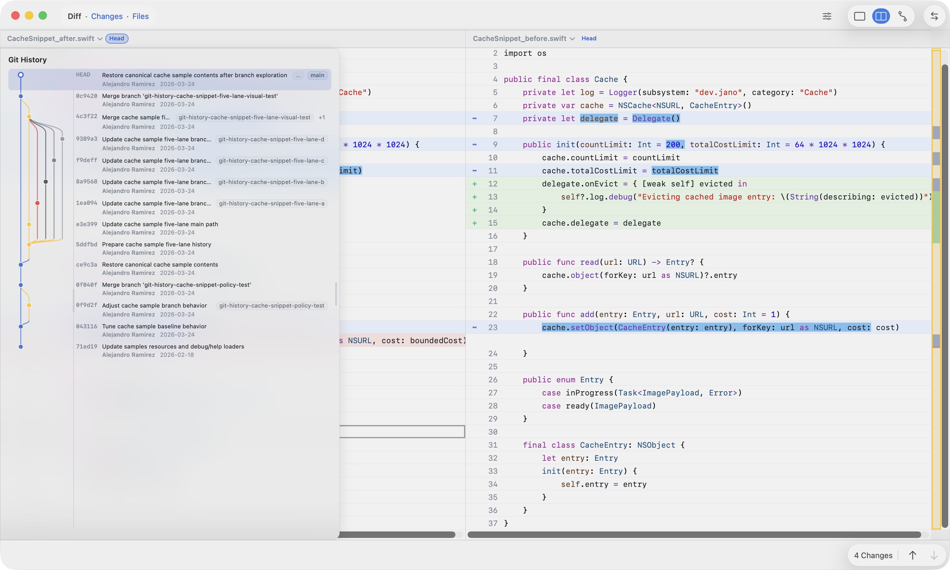 ABDiff text diff with Git history on macOS