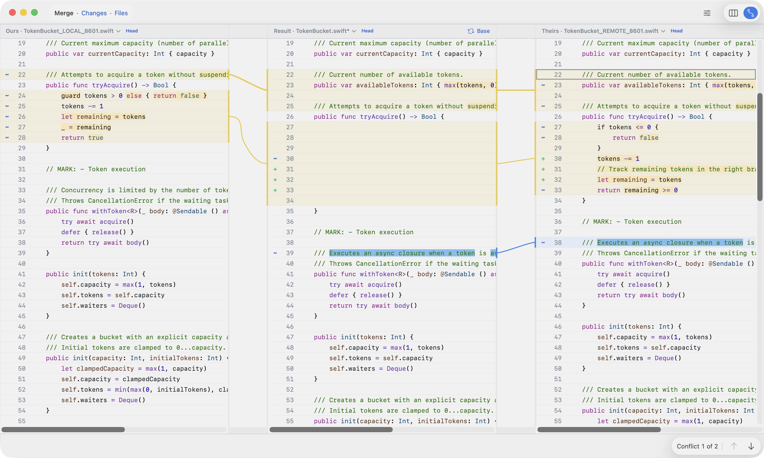 ABDiff three-way merge view on macOS