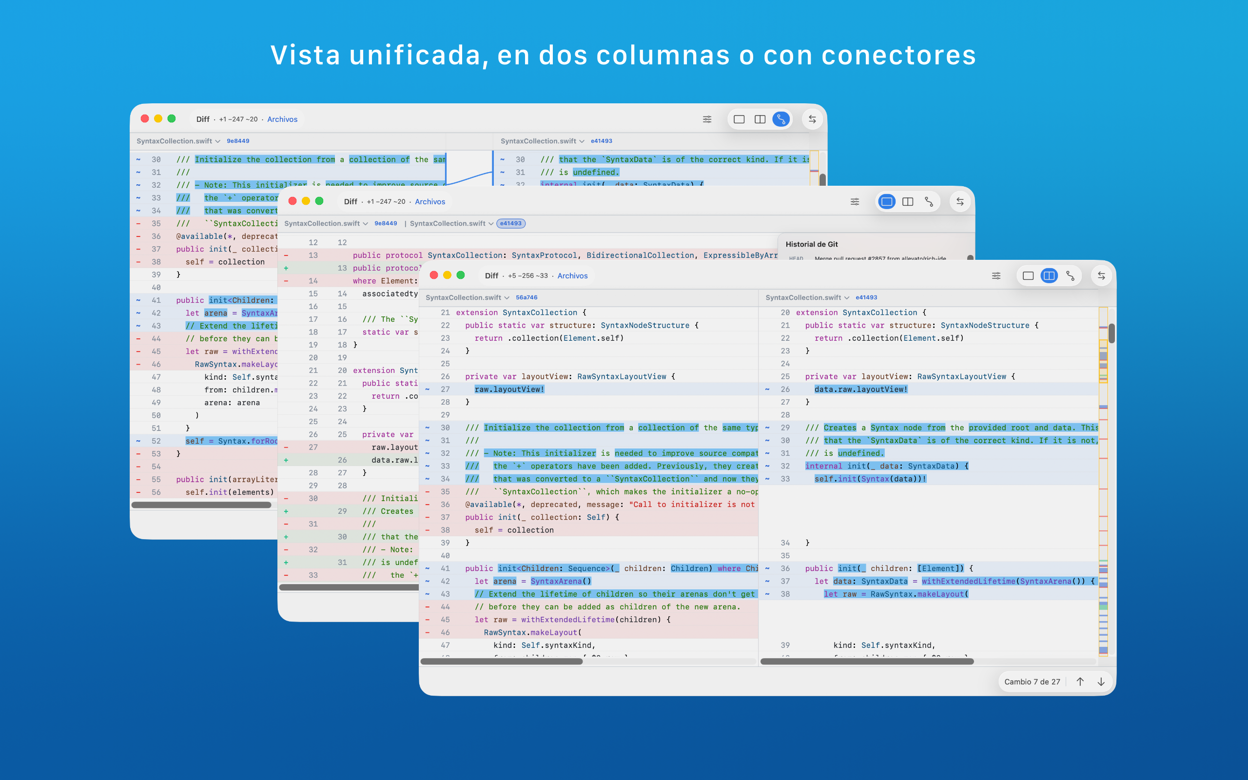 Vista de diff de texto de ABDiff en macOS