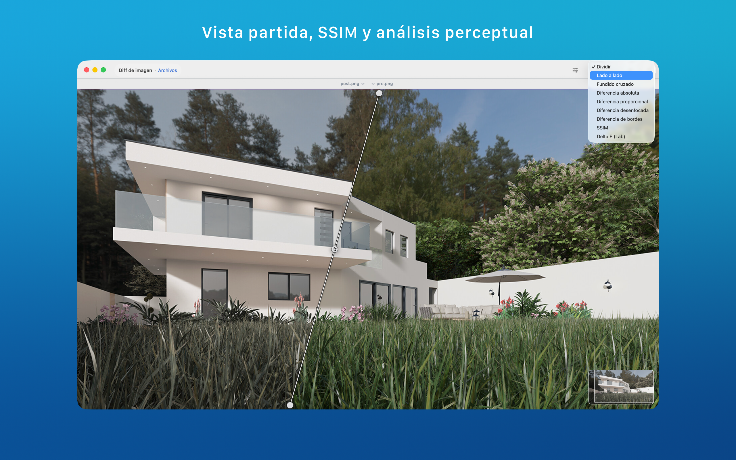 Modos de comparación de imágenes de ABDiff en macOS