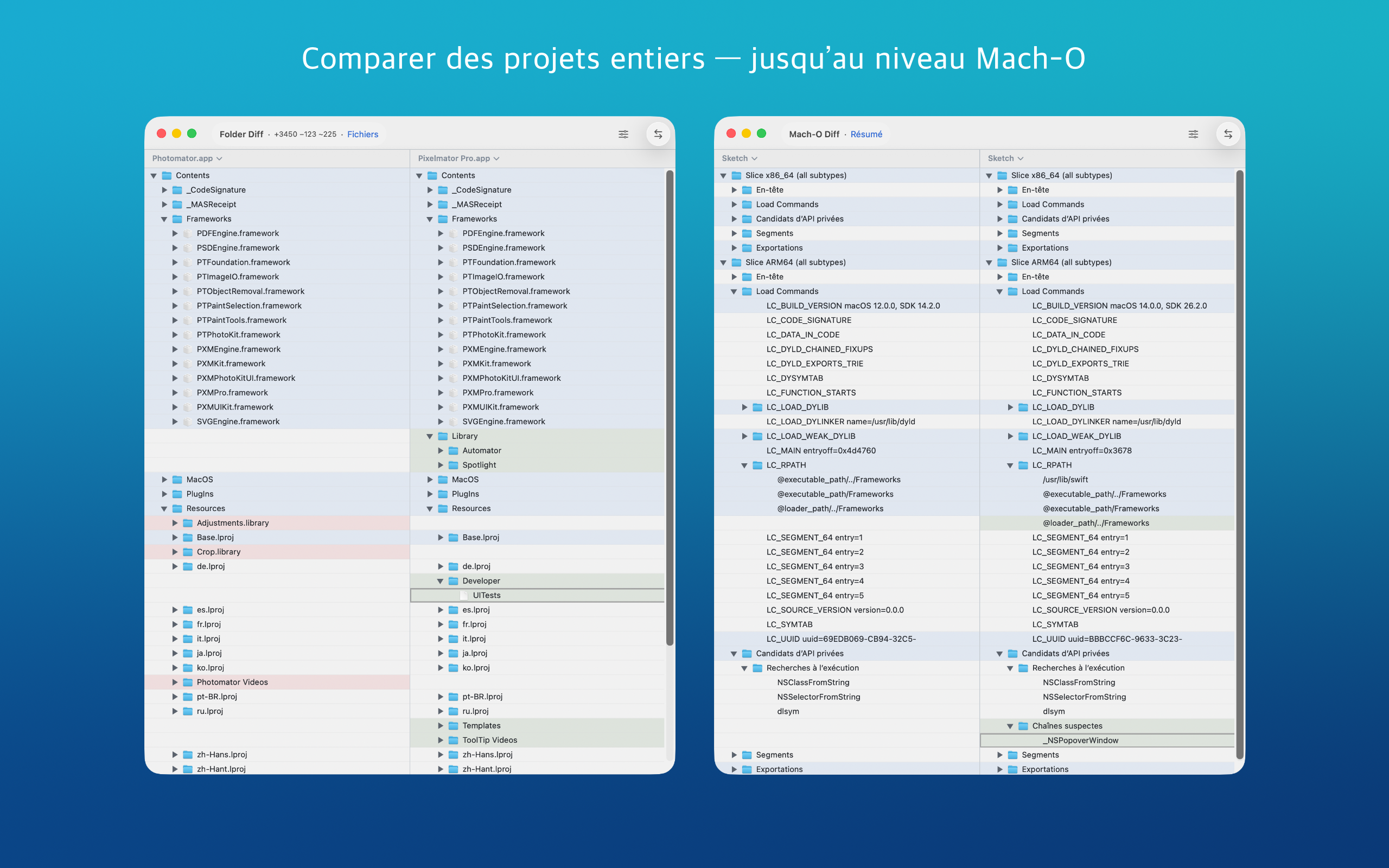 Vue de comparaison de dossiers ABDiff sur macOS