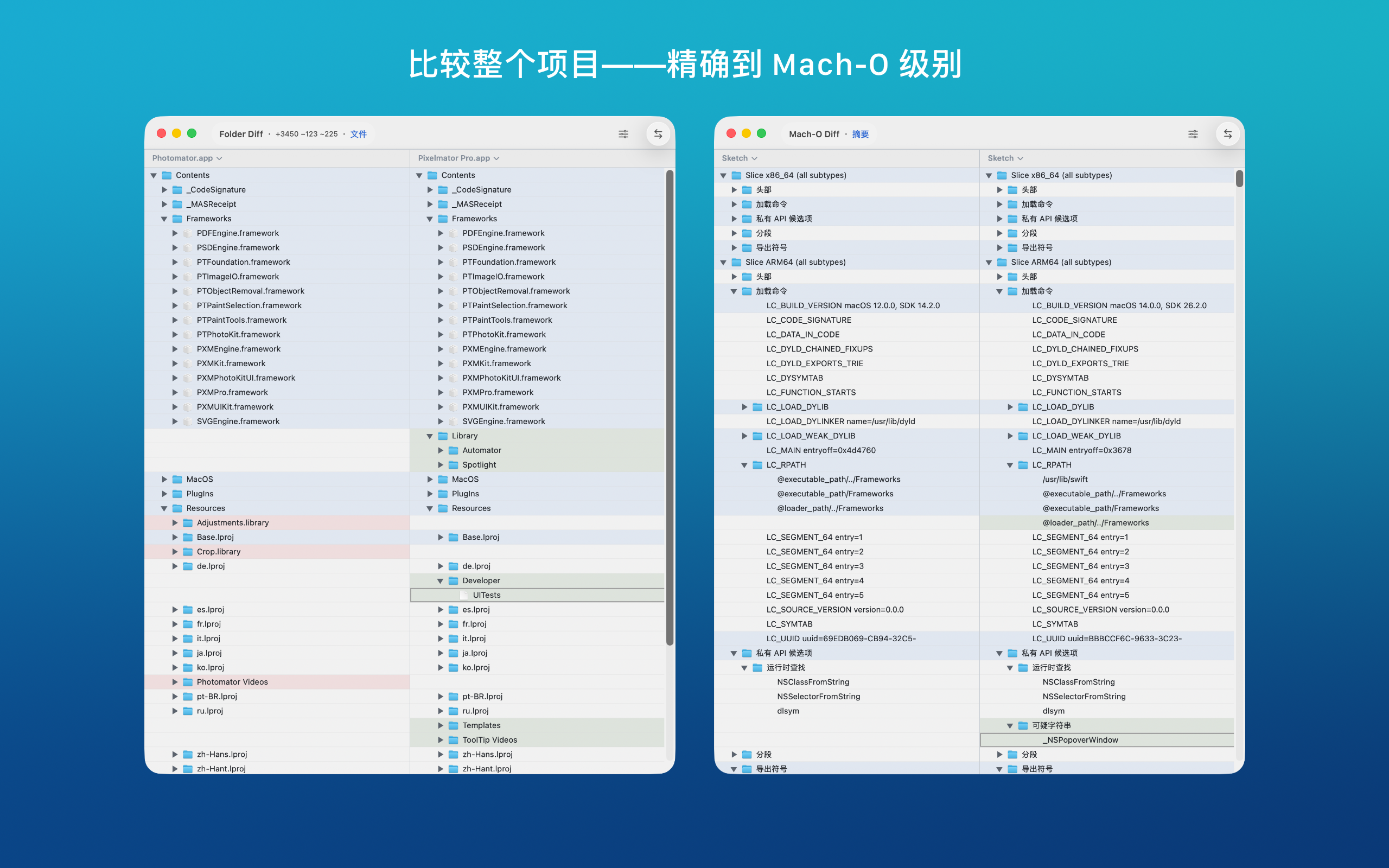 macOS 上的 ABDiff 文件夹比较视图